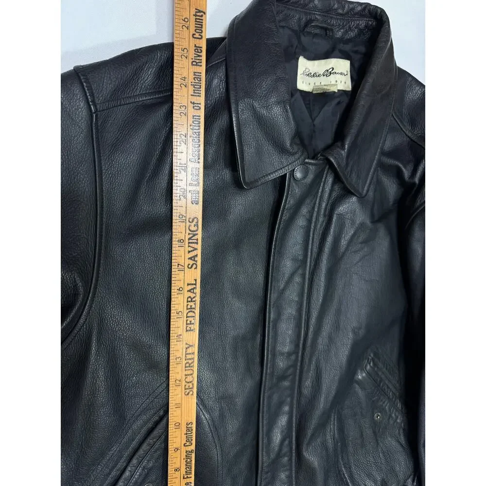 Eddie Bauer Black Leather Jacket Size Large Vintage Y2K